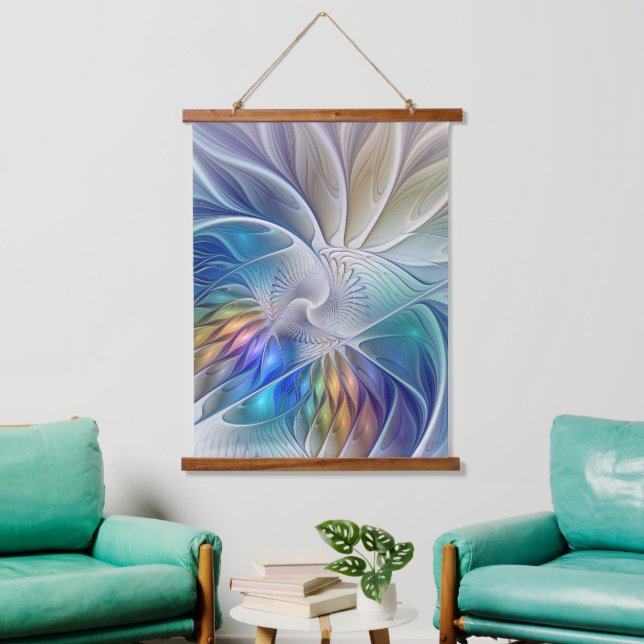 Floral Fantasy, Colorful Abstract Fractal Flower Hanging Tapestry (Living Room)