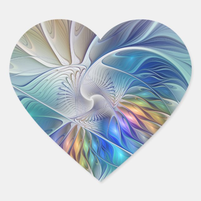 Floral Fantasy, Colorful Abstract Fractal Flower Heart Sticker (Front)