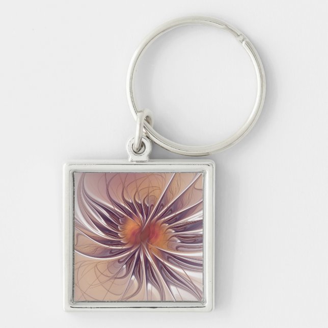 Floral Fantasy, Colorful Abstract Fractal Flower. Keychain (Front)