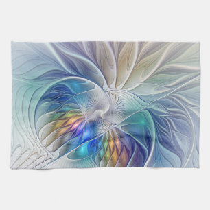 Floral Fantasy, Colorful Abstract Fractal Flower Kitchen Towel