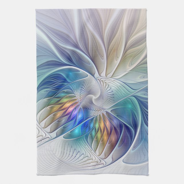 Floral Fantasy, Colorful Abstract Fractal Flower Kitchen Towel (Vertical)