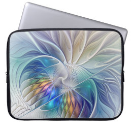 Floral Fantasy, Colorful Abstract Fractal Flower Laptop Sleeve
