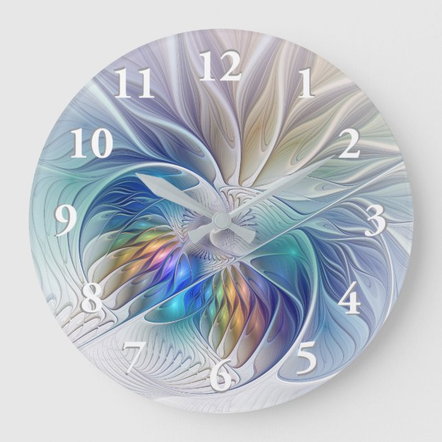 Floral Fantasy, Colorful Abstract Fractal Flower Large Clock (Front)