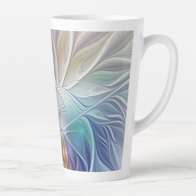 Floral Fantasy, Colorful Abstract Fractal Flower Latte Mug (Right)