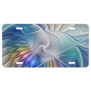Floral Fantasy, Colorful Abstract Fractal Flower License Plate