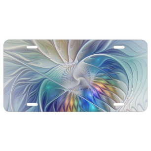 Floral Fantasy, Colorful Abstract Fractal Flower License Plate