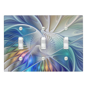 Floral Fantasy, Colorful Abstract Fractal Flower Light Switch Cover