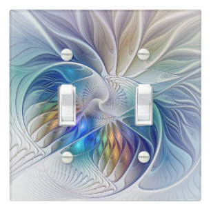 Floral Fantasy, Colorful Abstract Fractal Flower Light Switch Cover