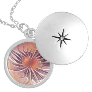Floral Fantasy, Colorful Abstract Fractal Flower. Locket Necklace