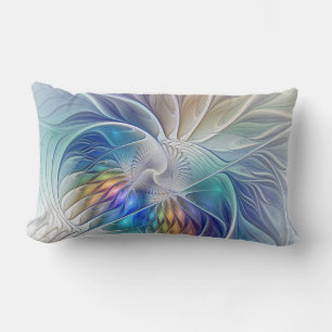 Floral Fantasy, Colorful Abstract Fractal Flower Lumbar Pillow