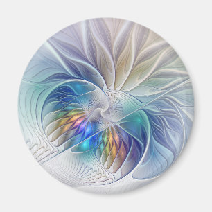 Floral Fantasy, Colorful Abstract Fractal Flower Magnet