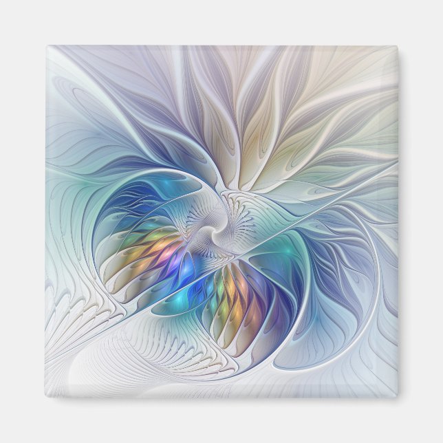 Floral Fantasy, Colorful Abstract Fractal Flower Magnet (Front)