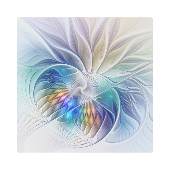 Floral Fantasy, Colorful Abstract Fractal Flower Metal Print (Front)