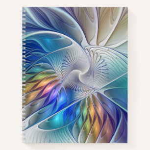 Floral Fantasy, Colorful Abstract Fractal Flower Notebook
