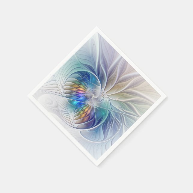 Floral Fantasy, Colorful Abstract Fractal Flower Paper Napkins (Corner)