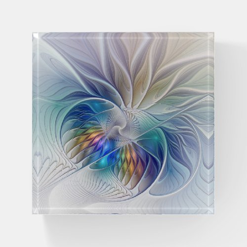 Floral Fantasy Colorful Abstract Fractal Flower Paperweight