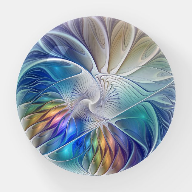 Floral Fantasy, Colorful Abstract Fractal Flower Paperweight (Front)