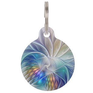 Floral Fantasy, Colorful Abstract Fractal Flower Pet ID Tag