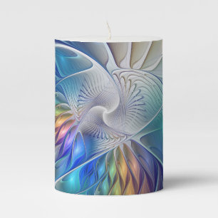 Floral Fantasy, Colorful Abstract Fractal Flower Pillar Candle