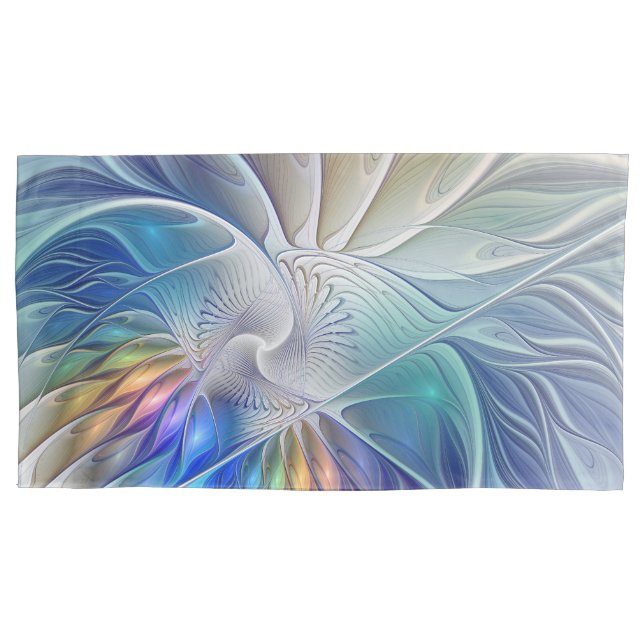 Floral Fantasy, Colorful Abstract Fractal Flower Pillow Case (Front)