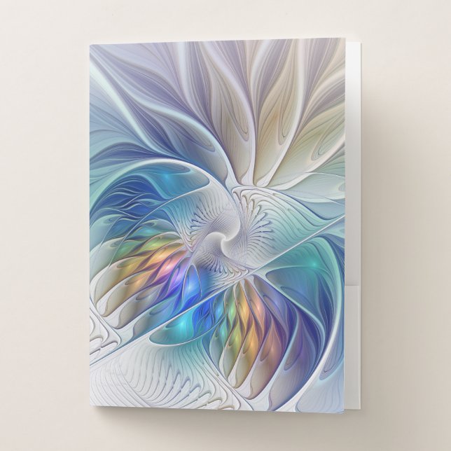 Floral Fantasy, Colorful Abstract Fractal Flower Pocket Folder (Front)