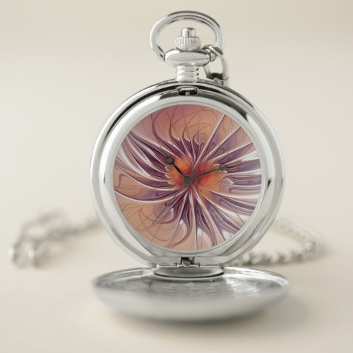 Floral Fantasy Colorful Abstract Fractal Flower Pocket Watch