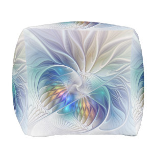 Floral Fantasy, Colorful Abstract Fractal Flower Pouf