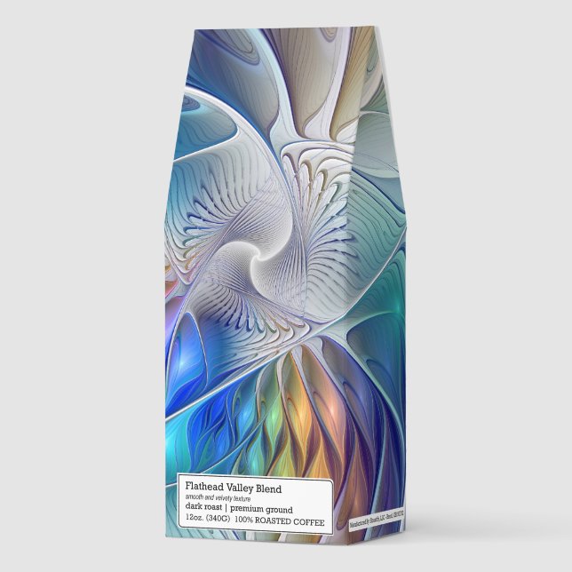 Floral Fantasy, Colorful Abstract Fractal Flower Roasted Coffee (Front)