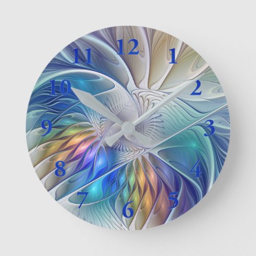 Floral Fantasy Colorful Abstract Fractal Flower Round Clock