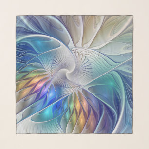 Floral Fantasy, Colorful Abstract Fractal Flower Scarf