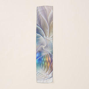 Floral Fantasy, Colorful Abstract Fractal Flower Scarf
