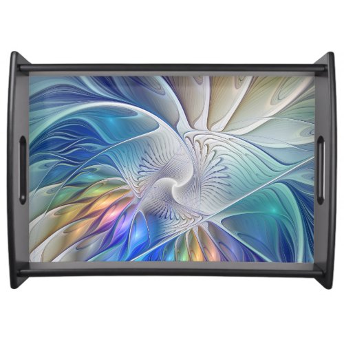 Floral Fantasy Colorful Abstract Fractal Flower Serving Tray