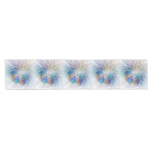 Floral Fantasy, Colorful Abstract Fractal Flower Short Table Runner