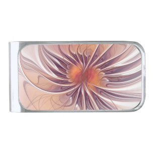Floral Fantasy, Colorful Abstract Fractal Flower. Silver Finish Money Clip