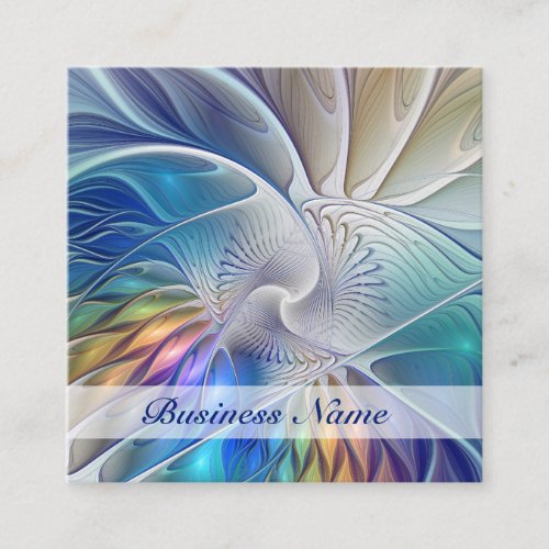 Floral Fantasy Colorful Abstract Fractal Flower Square Business Card