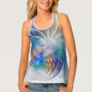 Floral Fantasy, Colorful Abstract Fractal Flower Tank Top