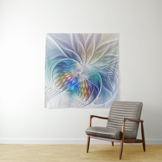 Floral Fantasy, Colorful Abstract Fractal Flower Tapestry (In Situ)