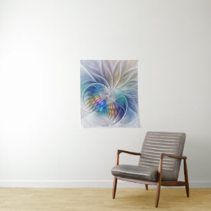 Floral Fantasy, Colorful Abstract Fractal Flower Tapestry