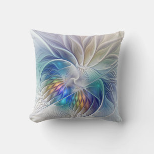 Floral Fantasy, Colorful Abstract Fractal Flower Throw Pillow