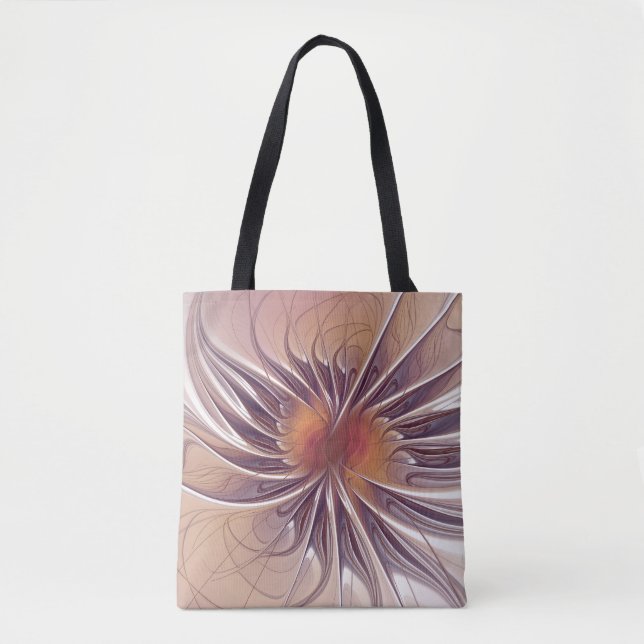 Floral Fantasy, Colorful Abstract Fractal Flower. Tote Bag (Front)