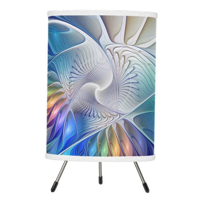 Floral Fantasy, Colorful Abstract Fractal Flower Tripod Lamp (Front)
