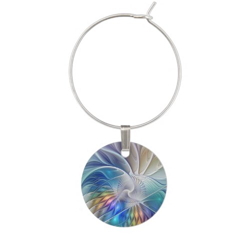 Floral Fantasy Colorful Abstract Fractal Flower Wine Charm