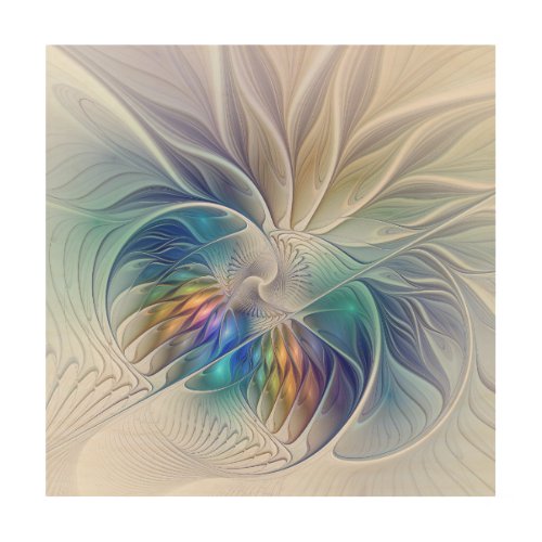 Floral Fantasy Colorful Abstract Fractal Flower Wood Wall Decor
