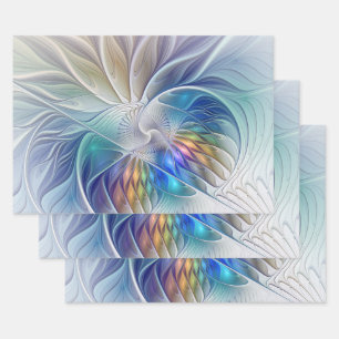 Floral Fantasy, Colorful Abstract Fractal Flower Wrapping Paper Sheets