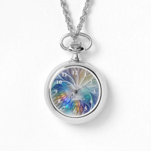 Floral Fantasy, Colorful Abstract Fractal Own Name Watch