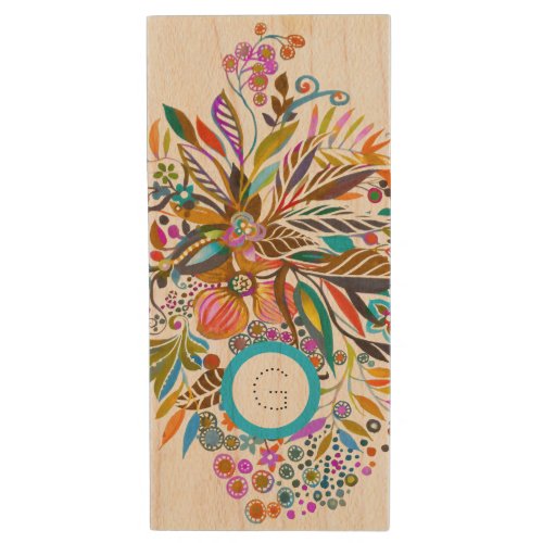 Floral Fantasy Customizable Wood Flash Drive