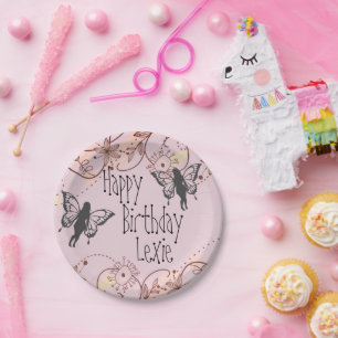 Floral Fantasy Fairies on Pink Birthday Plates