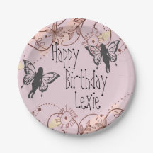 Floral Fantasy Fairies on Pink Birthday Plates