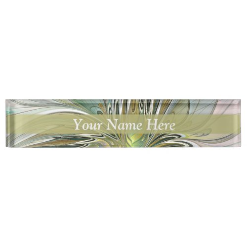 Floral Fantasy Fractal Art Flower With Gold Text Desk Name Plate