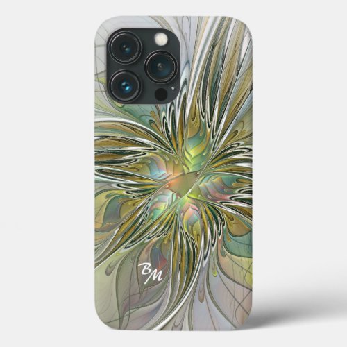 Floral Fantasy Fractal Flower With Gold Initials iPhone 13 Pro Case